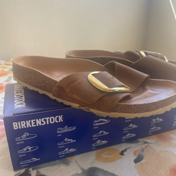 Birkenstock Madrid Big Buckle Sandals in Cognac - Picture 3 of 5